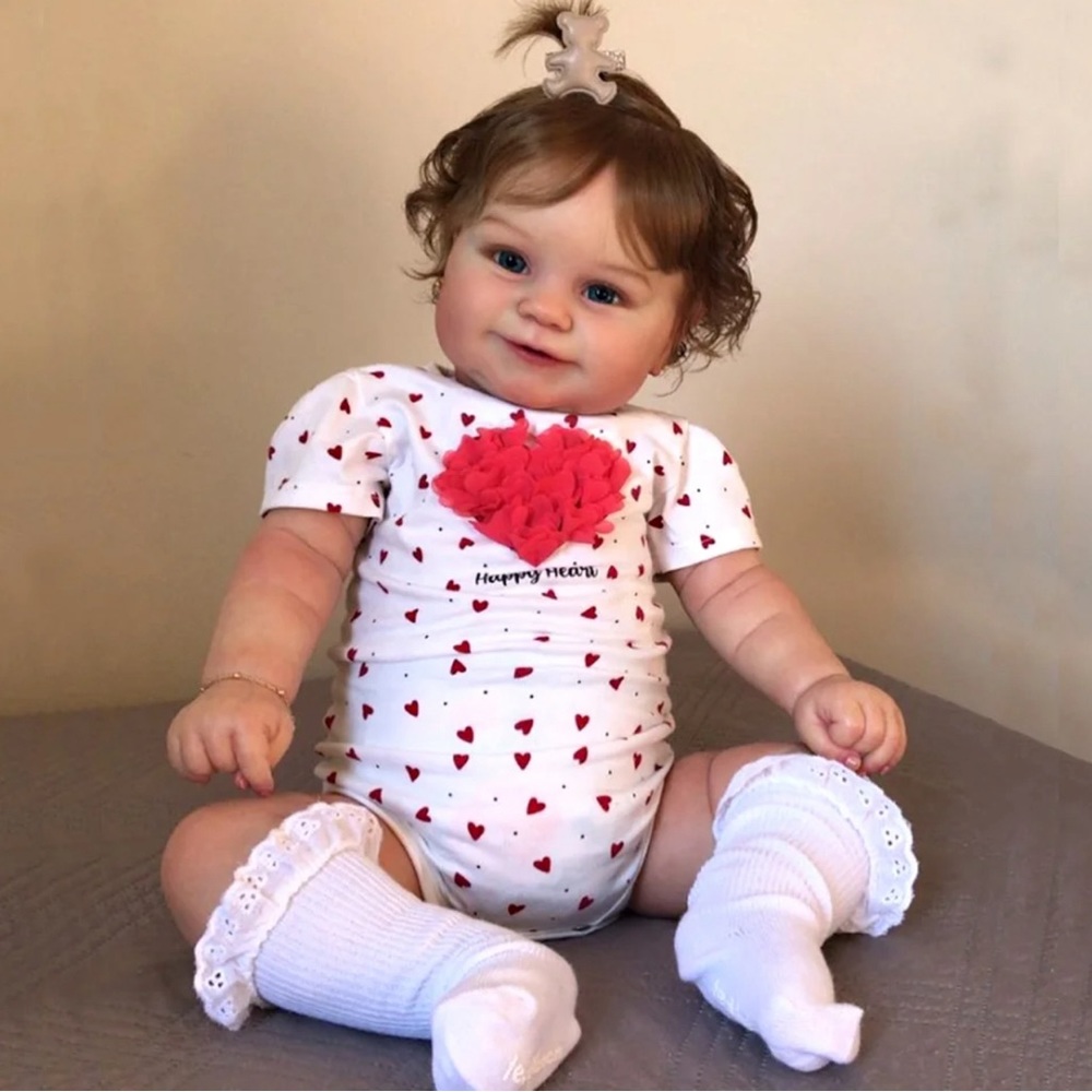 Vinyl Dolls 3D Painted Newborn Baby Dolls with Brown Rooted Hair